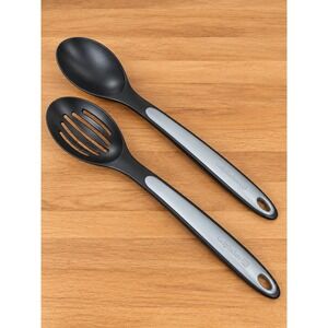 Calphalon 14" Serving Spoon & Slotted Spoon Set of 2 Black Gray Kitchen Utensils